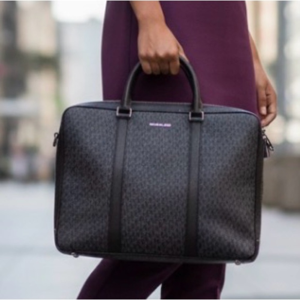 Michael Kors Navy Gray Monogram Business Unisex Briefcase